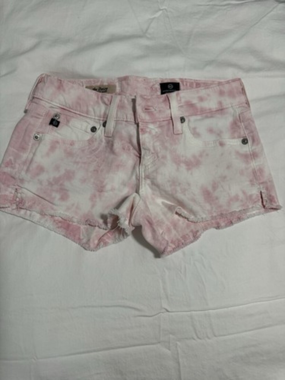 AG Adriano Goldschmied Shorts Womens Size 25 White Pink Denim Daisy Low Rise